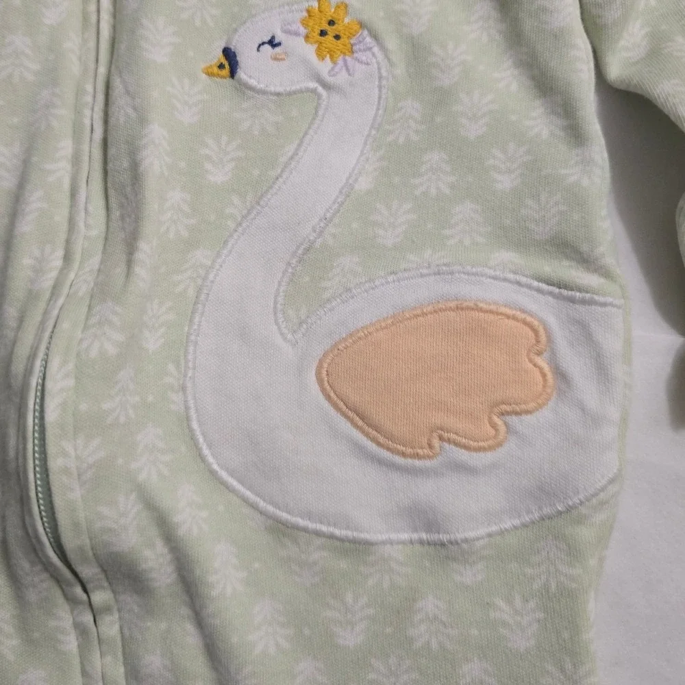 Carters Baby Girl Mint Green Swan Footed Sleep and Play Zipper Pajamas 9M